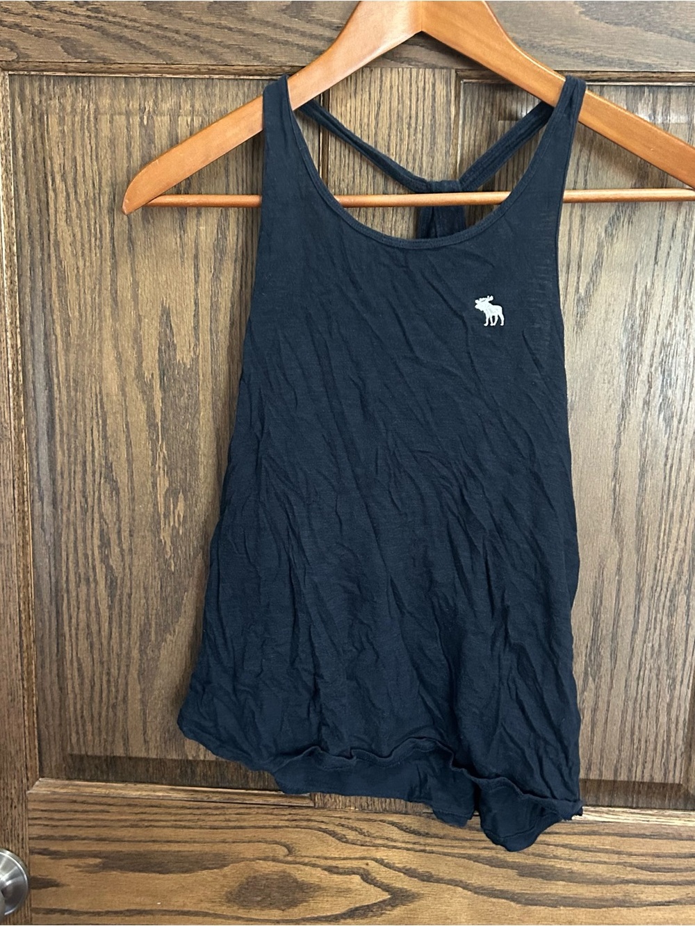 abercrombie kids black racerback tank with white moose logo
